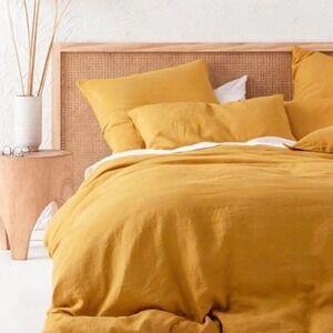 Eikei Queen Washed Cotton Chambray Duvet Cover Only Percale Mango Yellow Curry